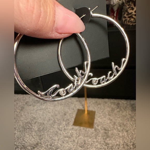 Coach Signature Silver Hoop Earrings - Picture 9 of 9